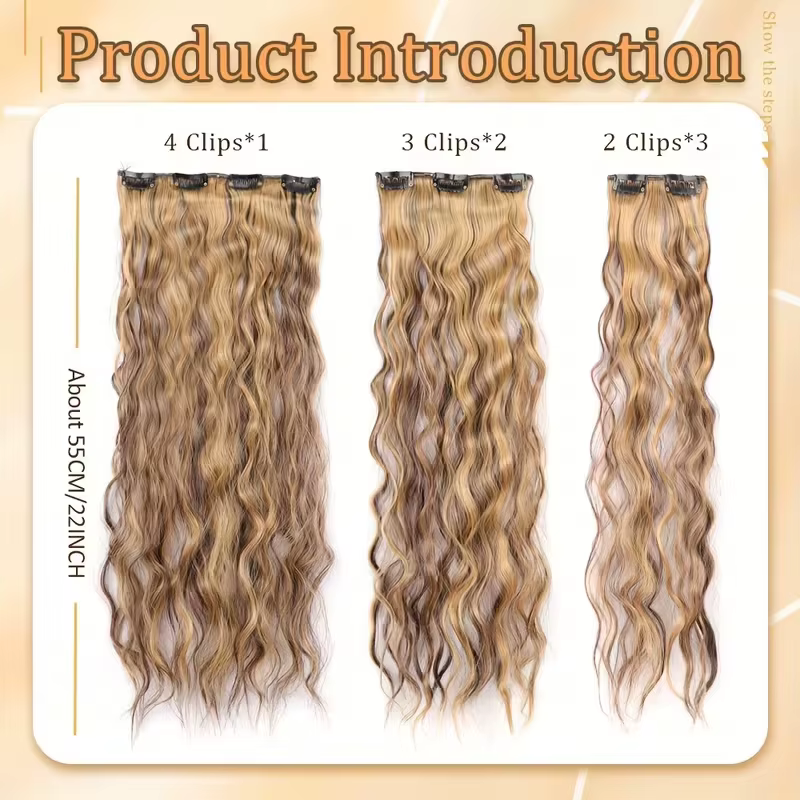 Extension capillaire synthétique bouclée et crépue de 22 pouces, postiche ample et ondulée à clipser pour femmes, 6 pièces/ensemble, pour le quotidien