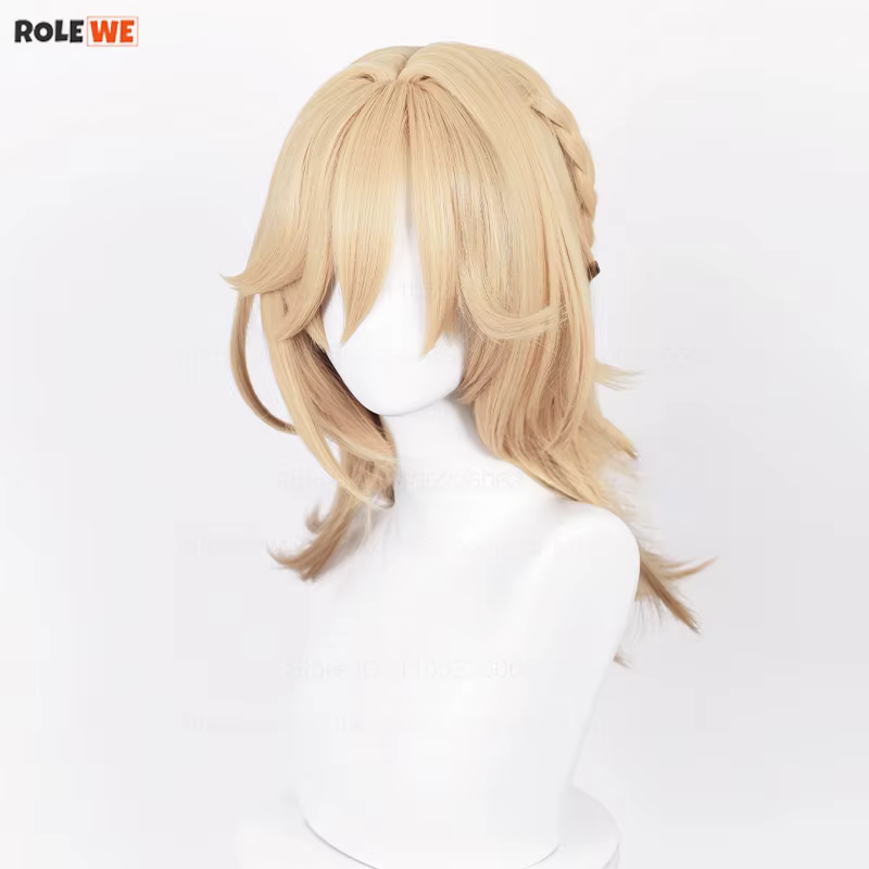 Perruque de cosplay Kaveh de haute qualité, perruque synthétique résistante à la chaleur, longue de 50 cm, en lin doré avec tresse + bonnet de perruque