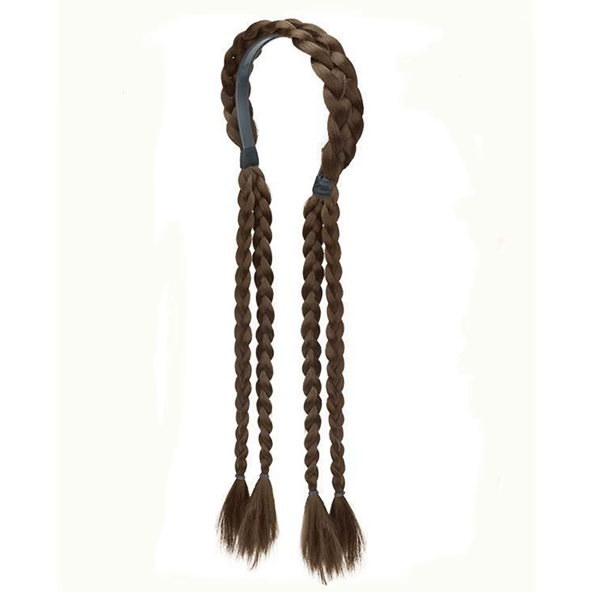 Queue de cheval tressée synthétique à double tresses, avec boucle élastique pour chignon, facile à porter et réglable