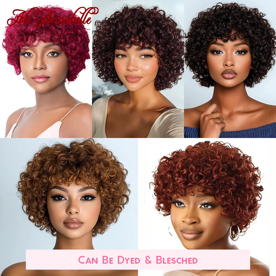 Ali Annabelle 4 pouces Jerry bouclés perruques de cheveux humains pour les femmes courte Pixie crépus