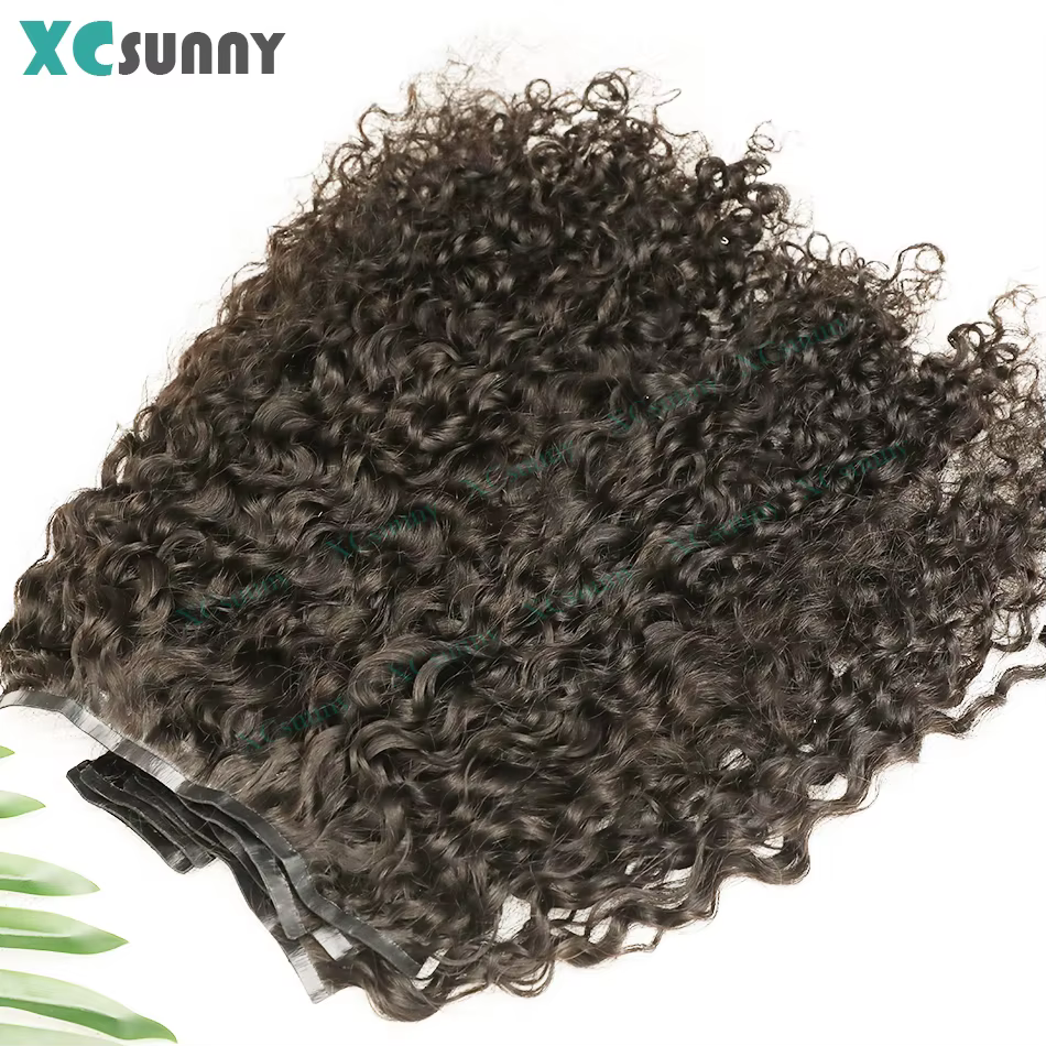 Extensions de cheveux humains bouclés à clipser en PU pour la tête
