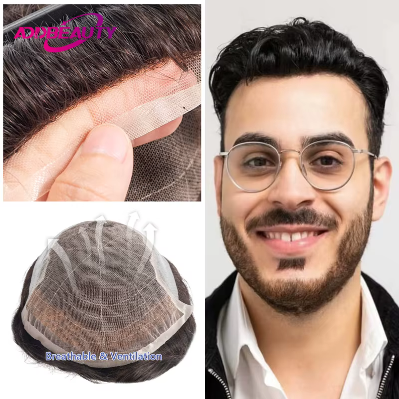Prothèse capillaire pour homme Q6 en dentelle et PU
