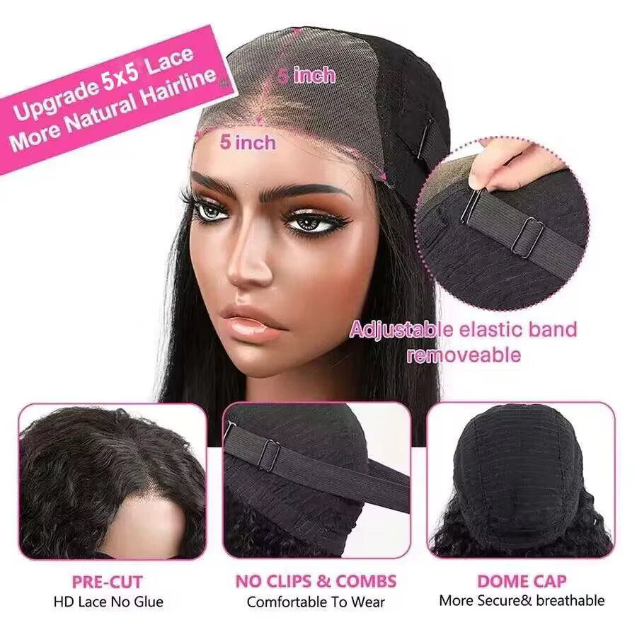 Wear And Go 5x5 9x6 perruque droite sans colle cheveux humains prêt à porter perruques de fermeture avant de dentelle brésilienne pour les femmes noires pré-épilées