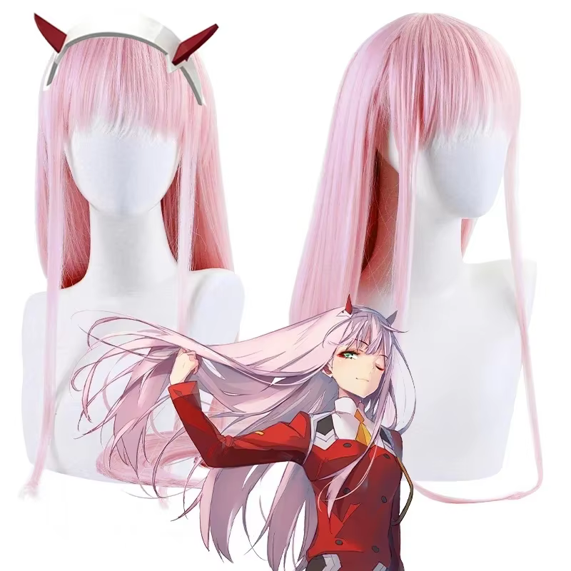 Perruque de Cosplay du Dessin Animé DARLING in the FRANXX 02, Postiche de ontariTwo, Sans Tenue de Sauna, Couleur Rose, Document