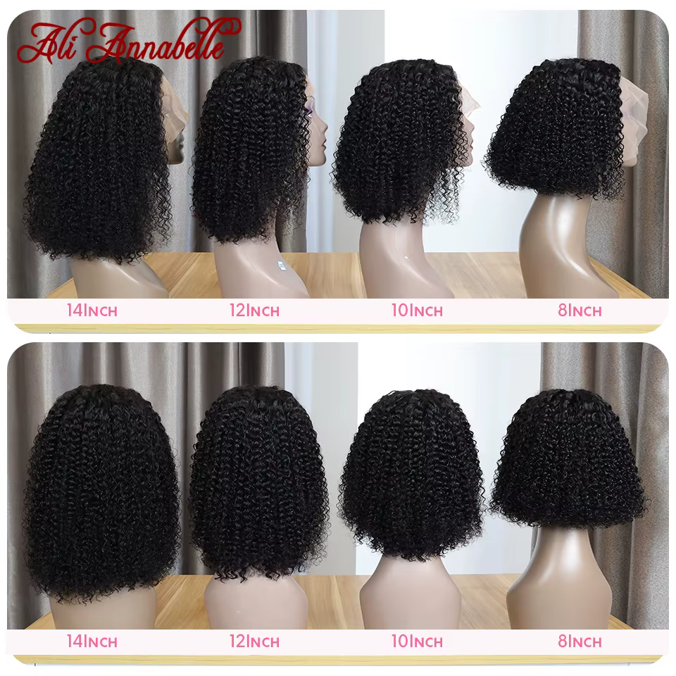 Ali Annabelle court Bob crépus bouclés 13x4 dentelle frontale perruque cheveux humains