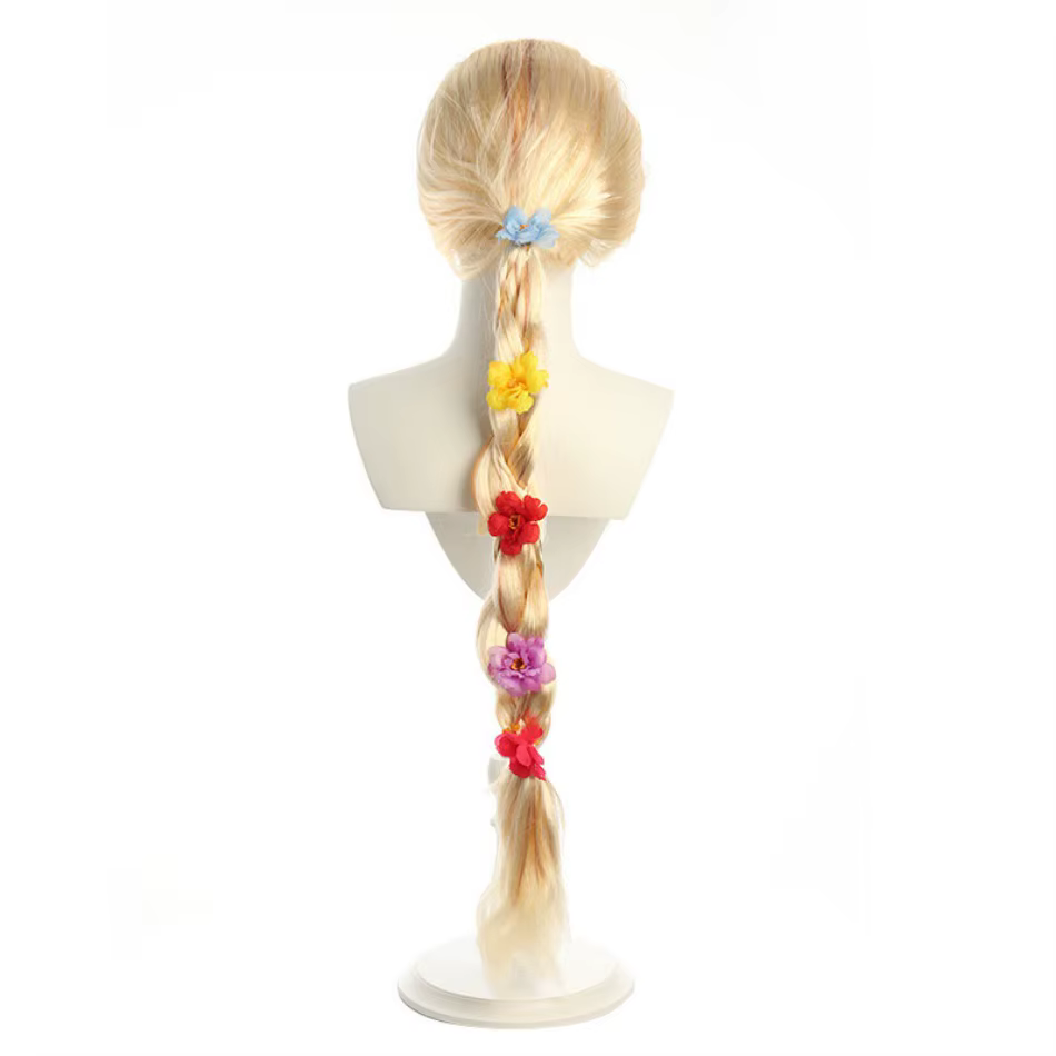 Enfants princesse Cosplay perruque filles raiponce habiller fleurs longue tresse