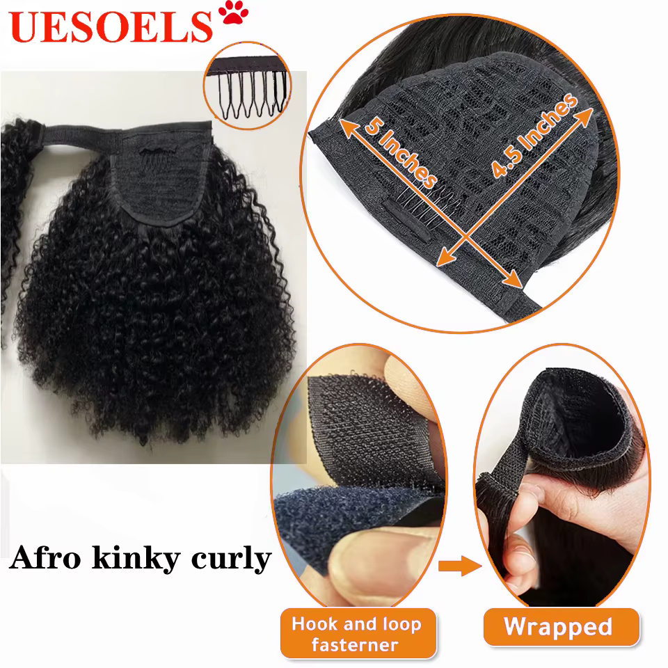 Extension de cheveux naturels brésiliens Remy à enrouler autour de la queue de cheval