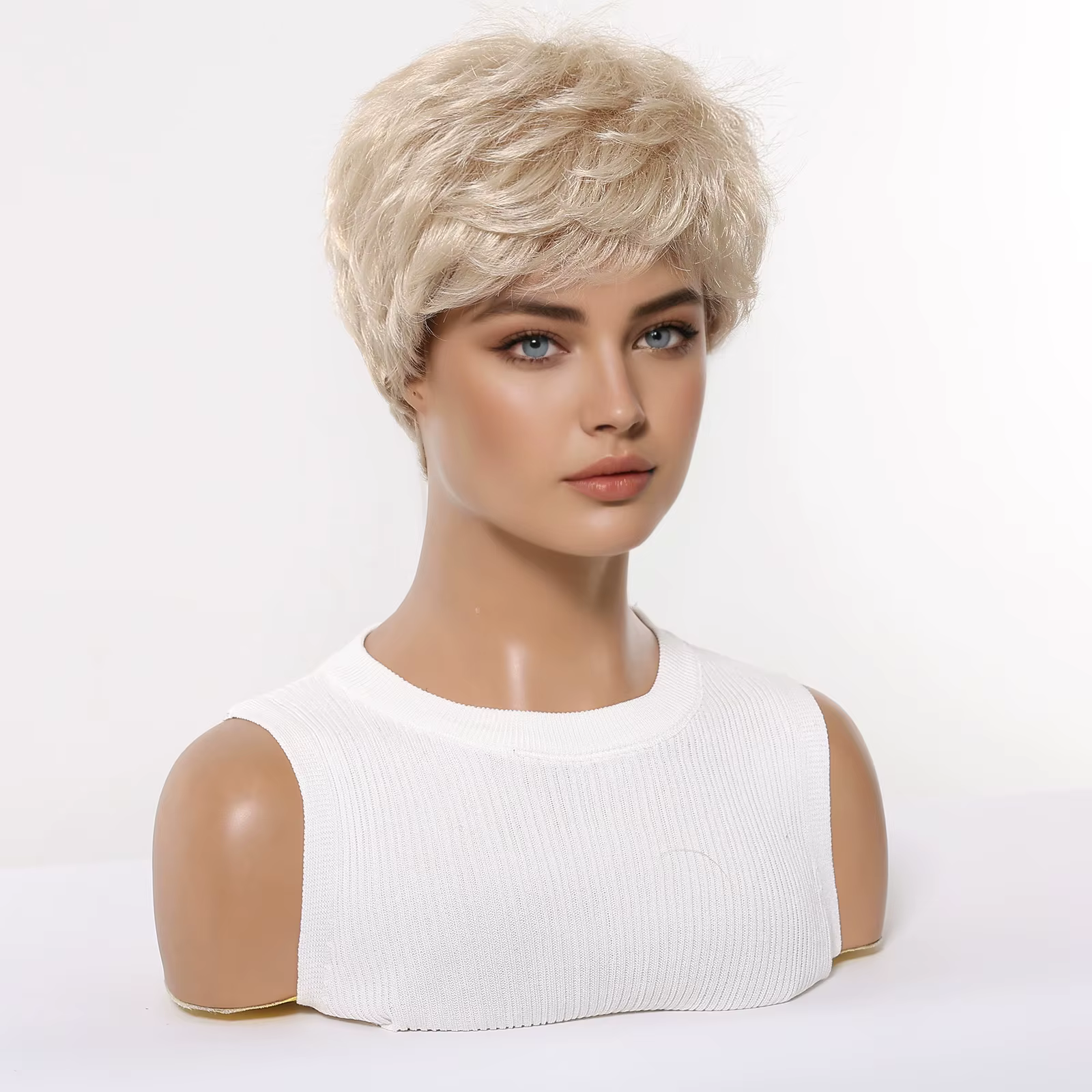 Perruques synthétiques courtes blondes platine pour hommes