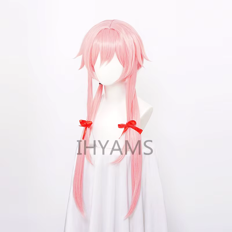 The Future Diary – perruque de Cosplay synthétique Yuno Gasai, longue et lisse, rose, avec ruban rouge et bonnet