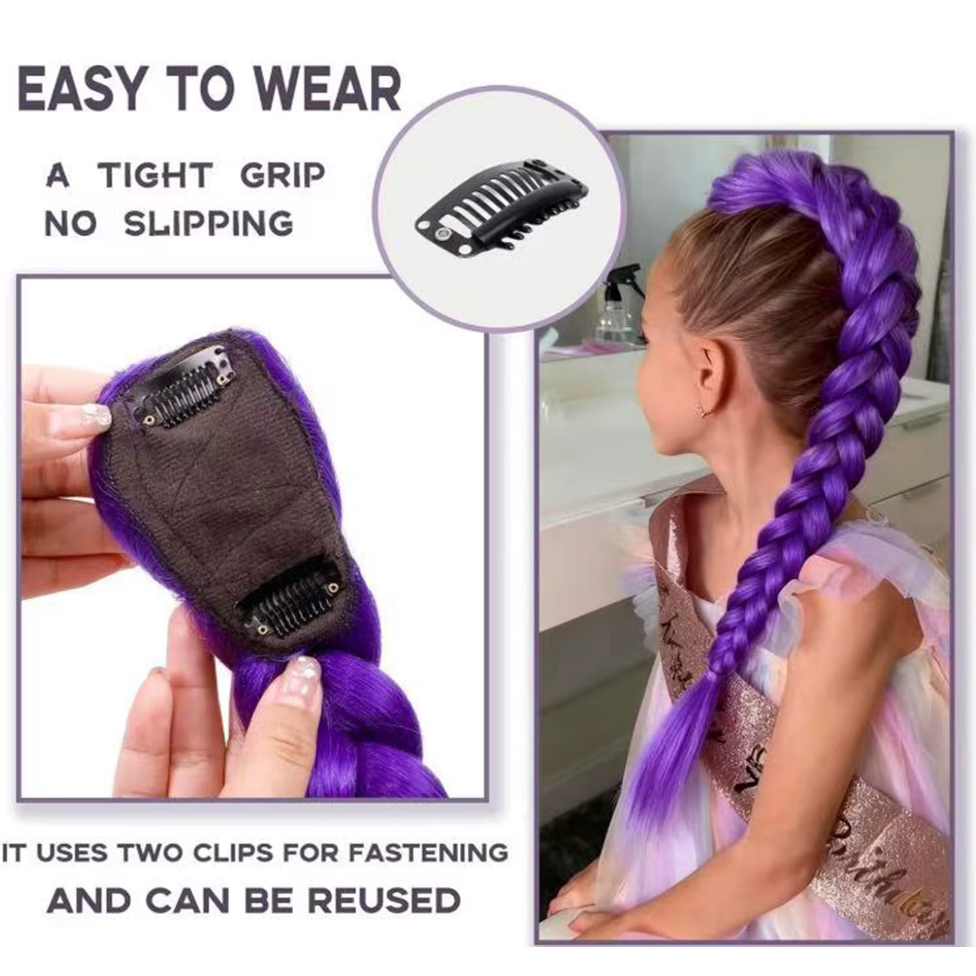 Extension de cheveux queue de cheval longue tressée Kpop Rumi violette à clipser