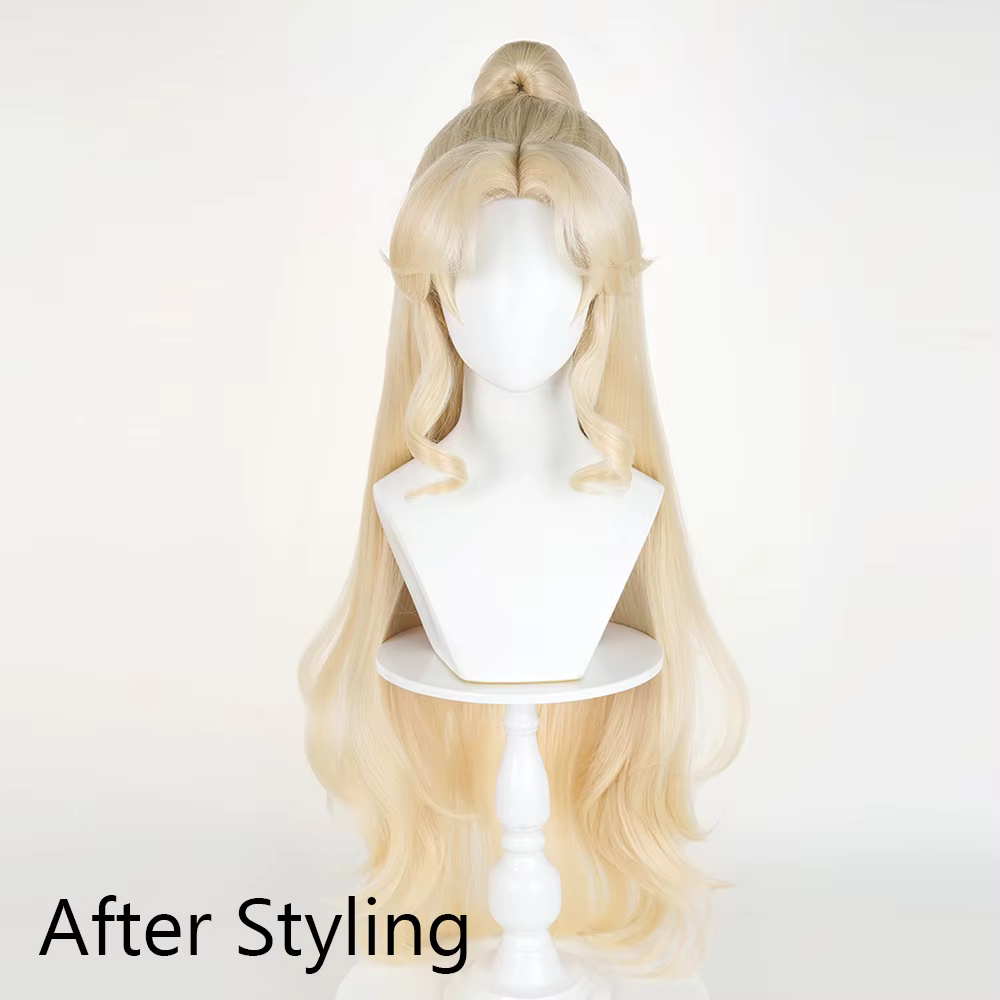 Perruques synthétiques longues ondulées blondes, partie centrale avec Clip queue de cheval, perruque moelleuse de Cosplay de jeu animé pour fête quotidienne