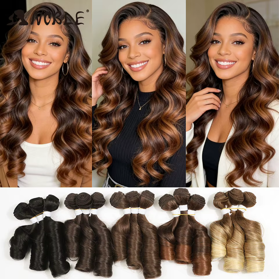 Extensions de cheveux synthétiques ondulés châtain foncé de 10-12 pouces