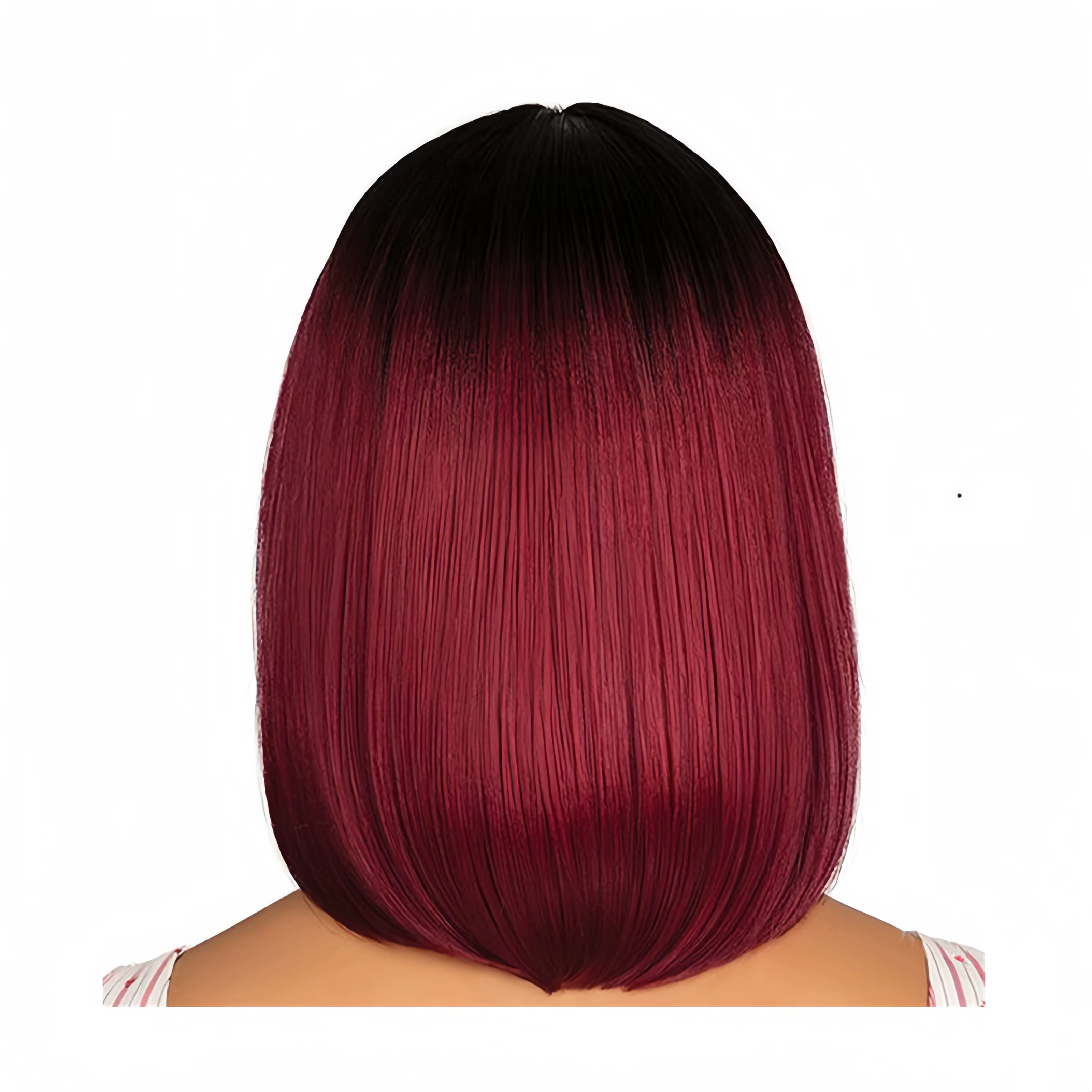 Mode européenne et américaine teint bobo perruque femme cheveux courts raides noir dégradé vin rouge fibre synthétique