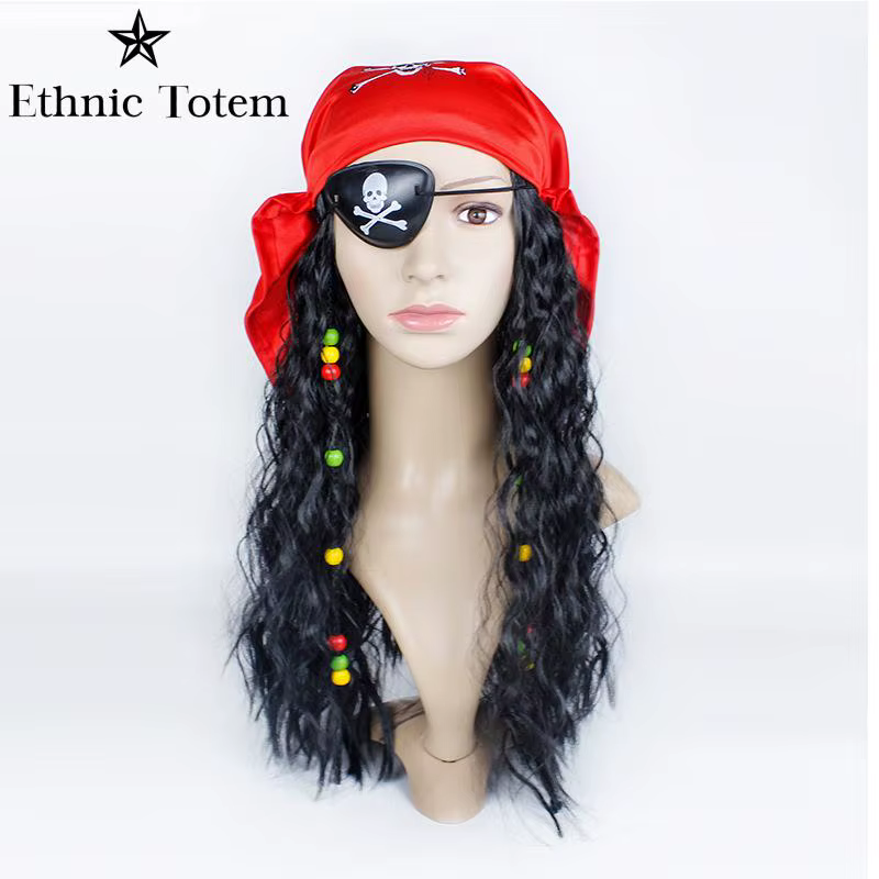 Perruque de chapeau marron de capitaine Pirate pour adulte