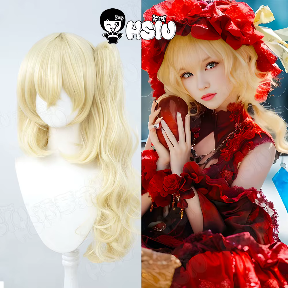 Perruque de Cosplay Flandre Scarlet HSIU 70CM, cheveux longs jaunes, perruque synthétique résistante à la chaleur, Anime Touhou Project Flandre Scarlet Cosplay