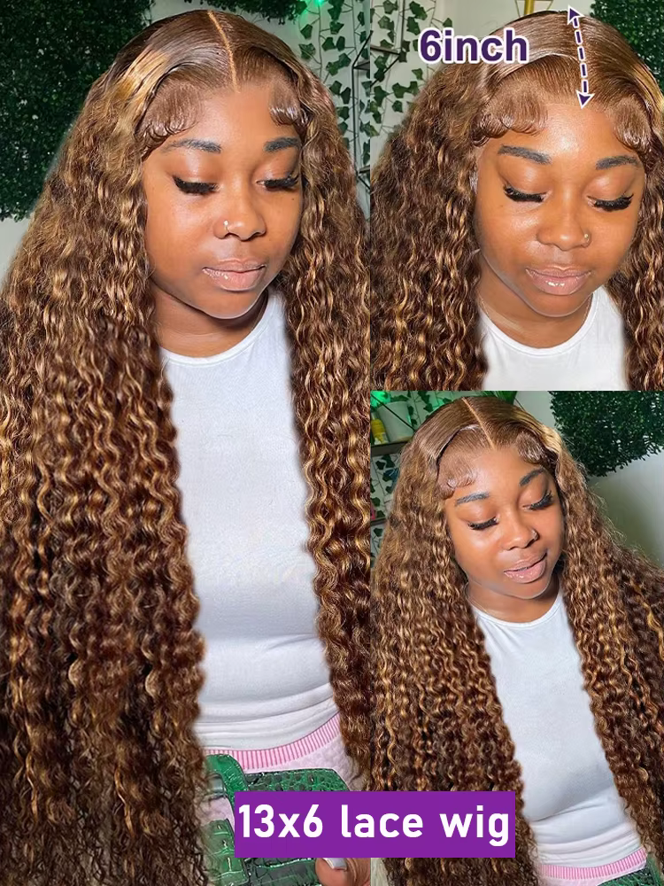Mettre en évidence 13x6 Hd dentelle frontale perruque cheveux humains pré plumé vague profonde 30 40 pouces 13x4 miel