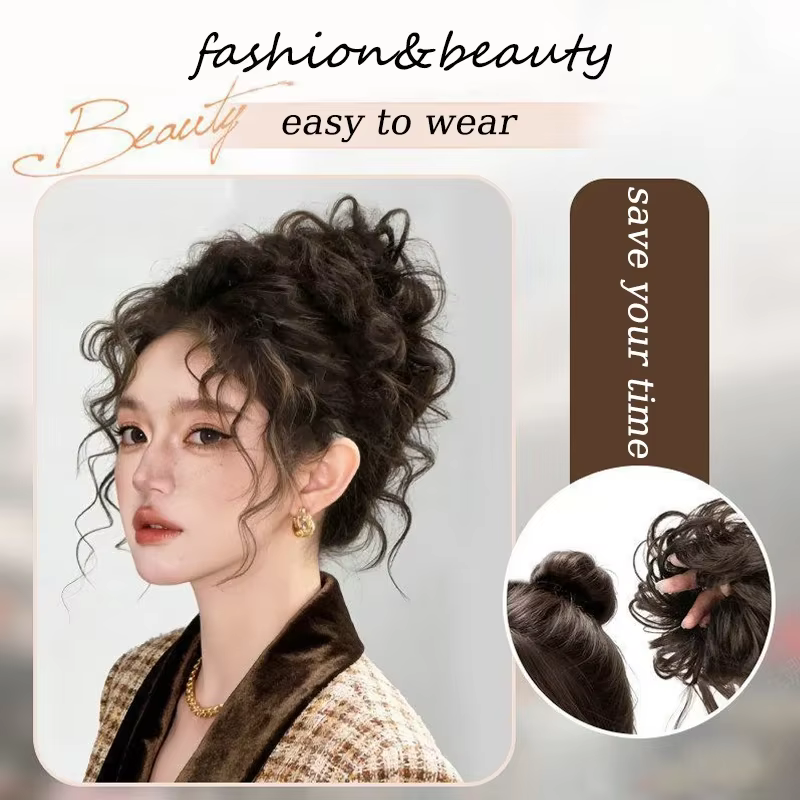 Chignon élégant en laine bouclée synthétique avec élastique