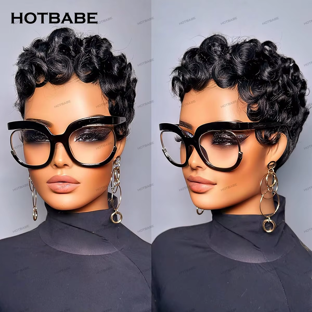 Perruque courte noire droite coupe pixie