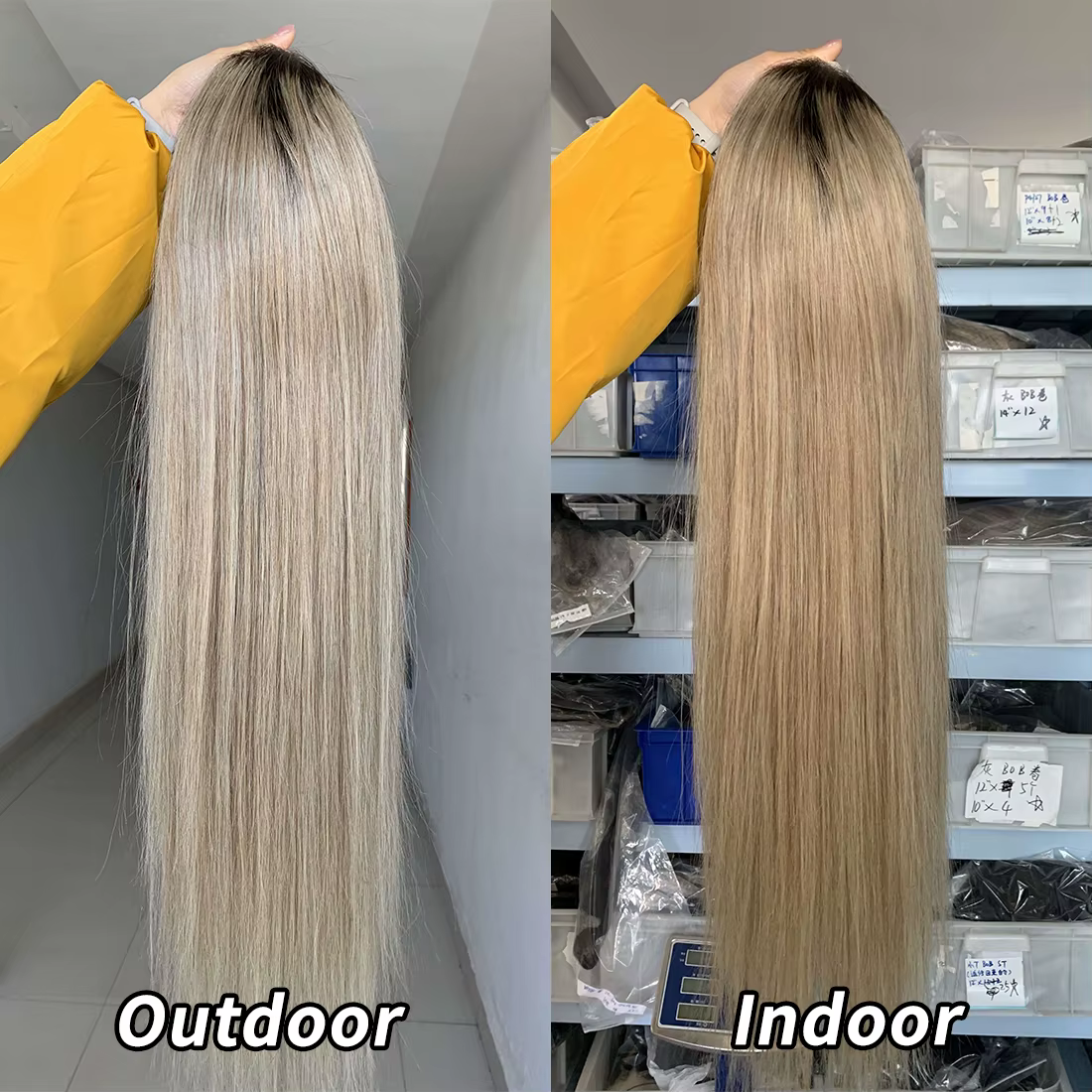 Perruques blondes cendrées en cheveux humains