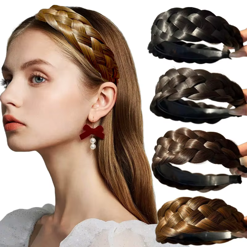 Femmes torsion tresse bandeaux 4.5 cm largeur mode large synthétique perruque