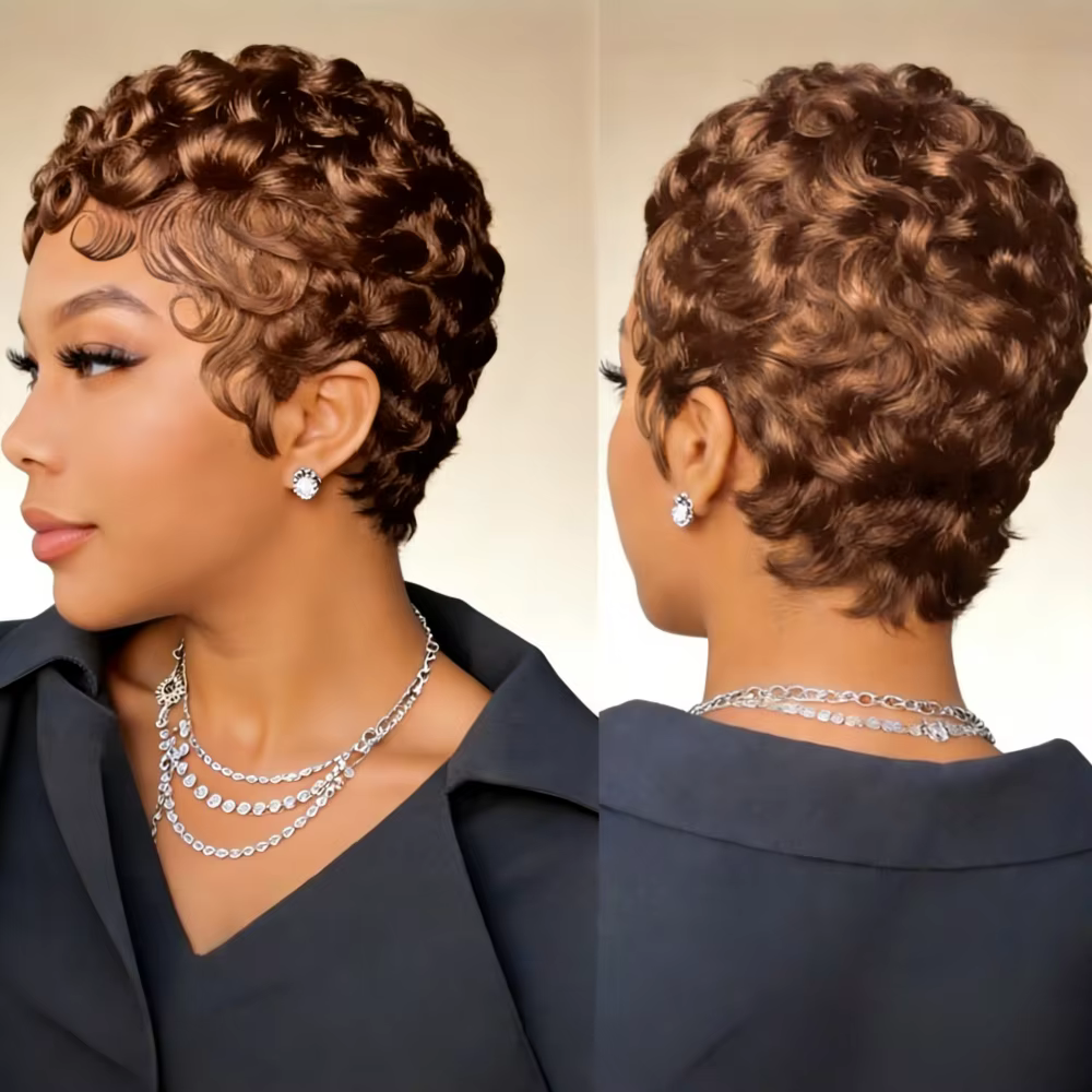 Perruque ondulée courte en cheveux humains Remy de 6 pouces avec frange