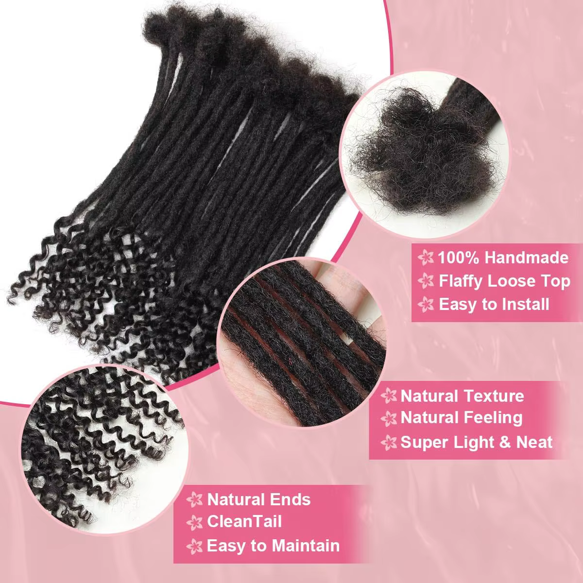 Extensions de dreadlocks en cheveux humains de 8 à 14 pouces, largeur 0,6 cm, avec pointes bouclées, faits à la main, extensions permanentes, peuvent être teintes pour hommes/femmes