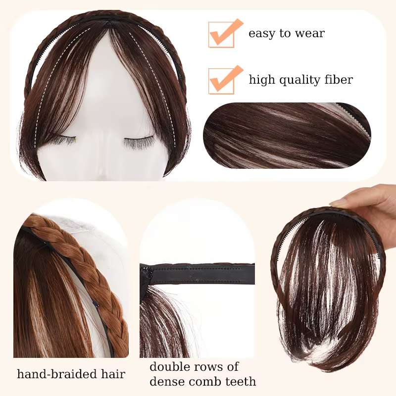 Bandeau tressé synthétique avec frange de cheveux