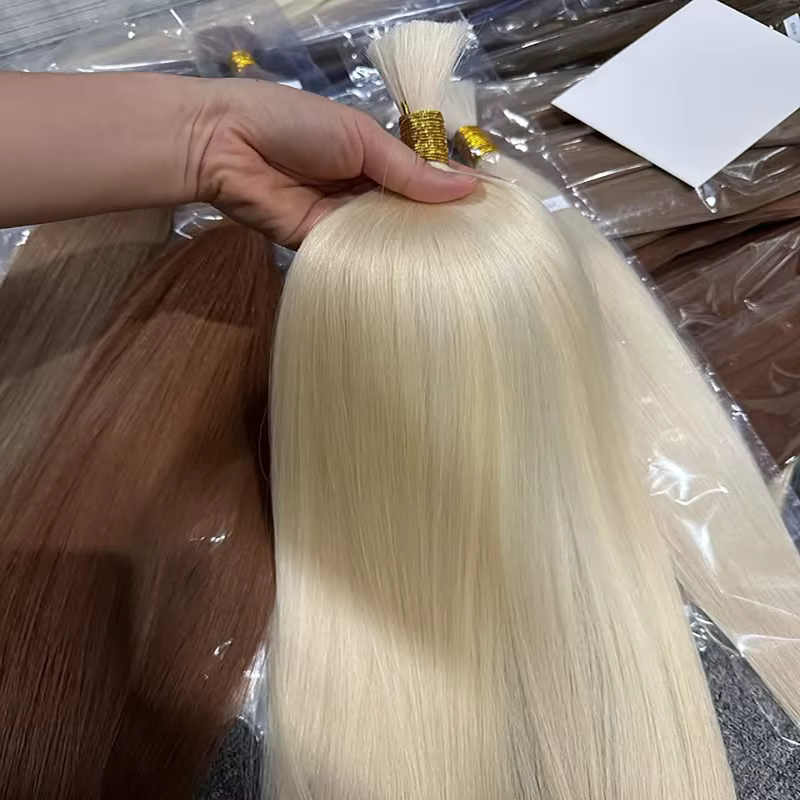 Mèches de cheveux humains lisses blonds 100% Extension
