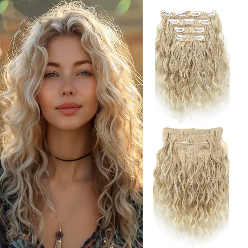 Ensemble d'extensions de cheveux synthétiques à clipser pour femmes et filles