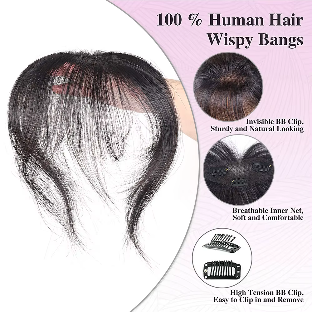 Vrais cheveux humains pince en frange pour les femmes vaporeux Air