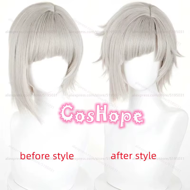 Nakajima Atsushi Cosplay perruque 30 cm courte chaude rose gris