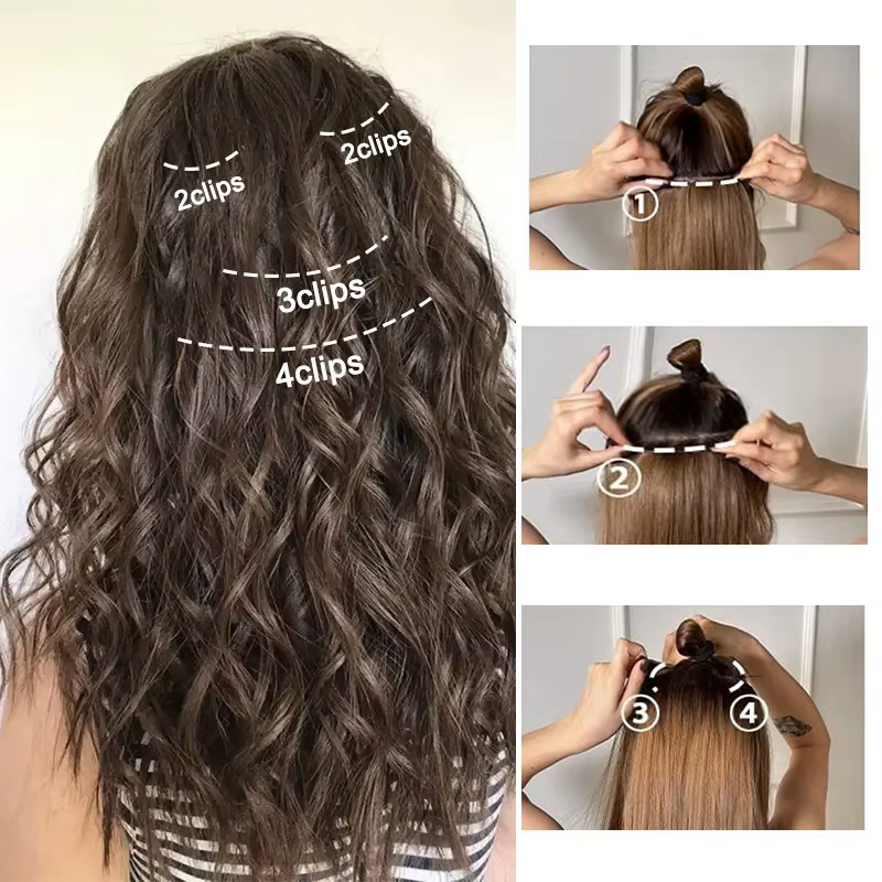 Ensemble d'extensions de cheveux synthétiques à clipser pour femmes et filles