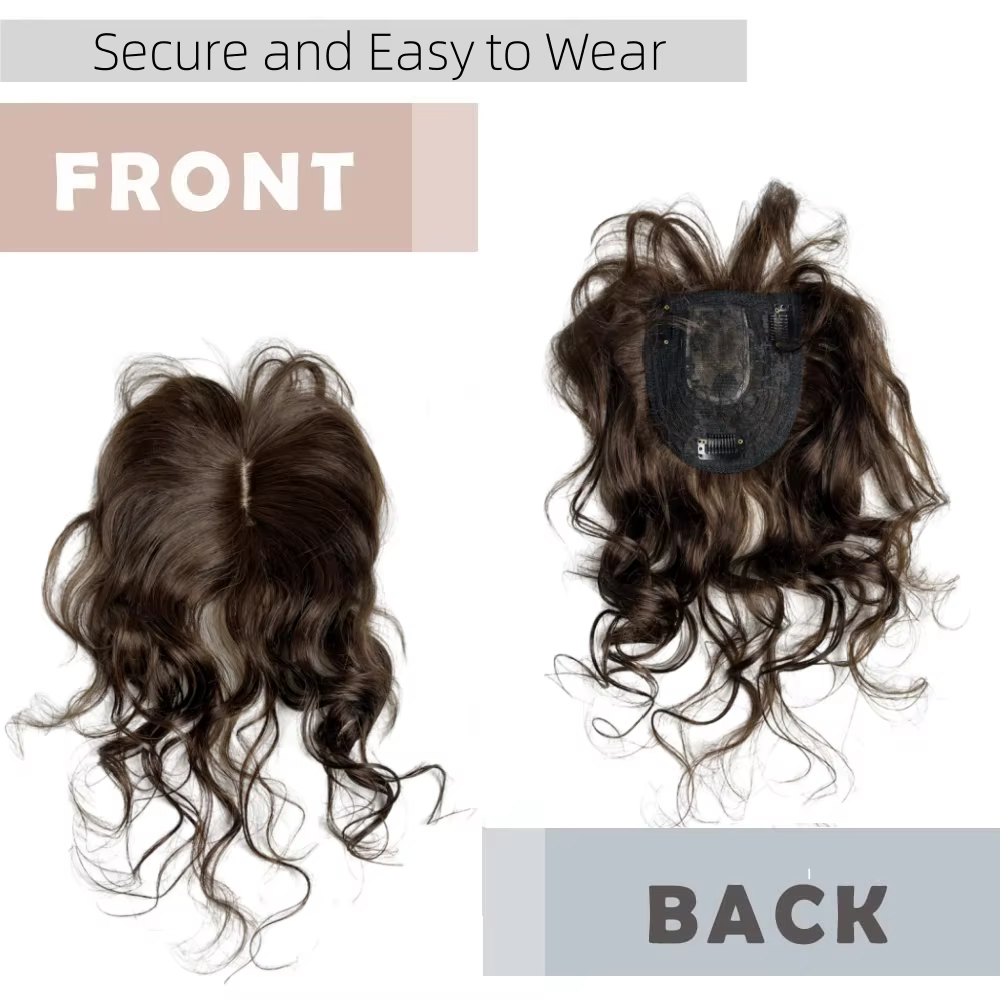 35 cm corps ondulé cheveux humains Toppers pour les femmes avec frange bouclés Topper Clip-in Extension