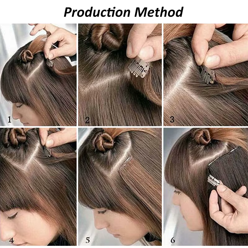 WIGSIN 24 pouces synthétique 7 pièces/ensemble Extension de cheveux longs raides 16Clips coiffure noir blond postiche pour les femmes