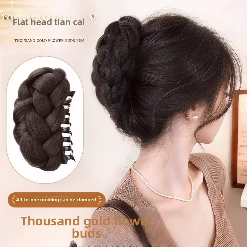 Perruque synthétique à bourgeons dorés, sac à cheveux torsadé, Texture Updo, sensation de tête arrière, tête plate, artefact pour augmenter les cheveux