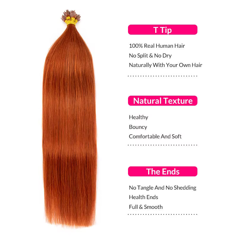 Extensions de cheveux humains à pointe en T, 14 "-26", kératine, cheveux humains Remy lisses, couleur blonde/rouge, 50/100 pièces