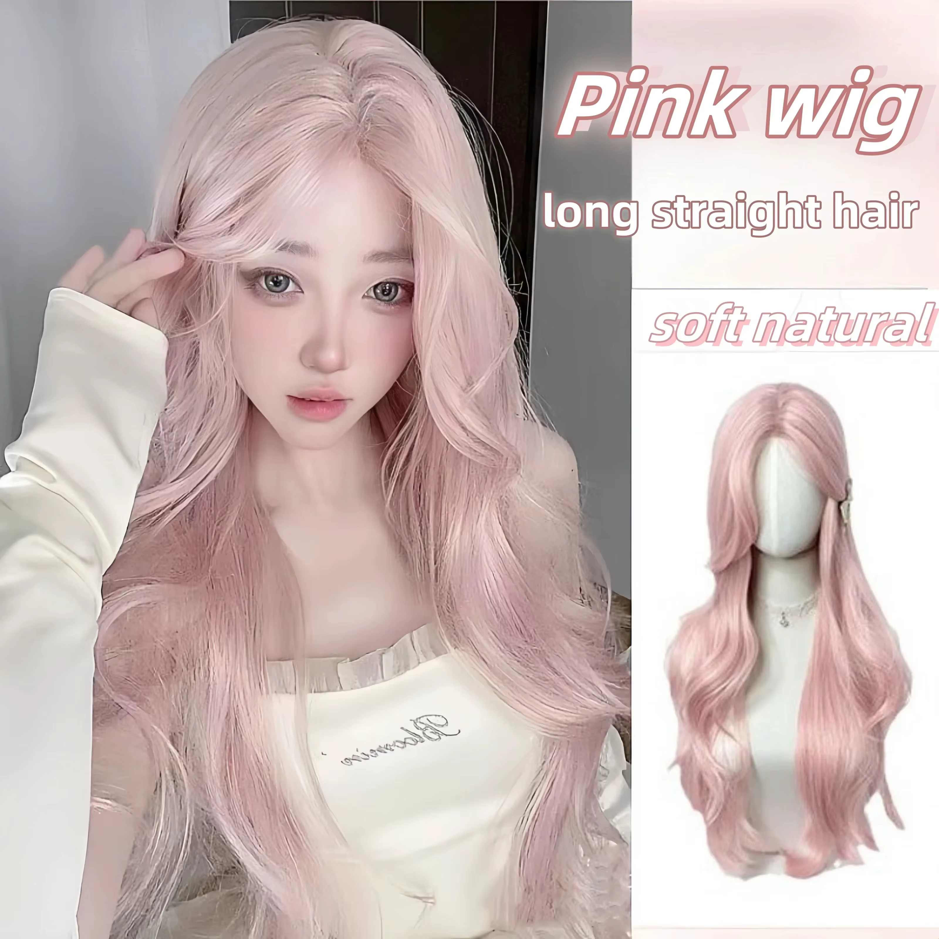 Perruque rose pour femmes perruques de Cosplay longues ondulées