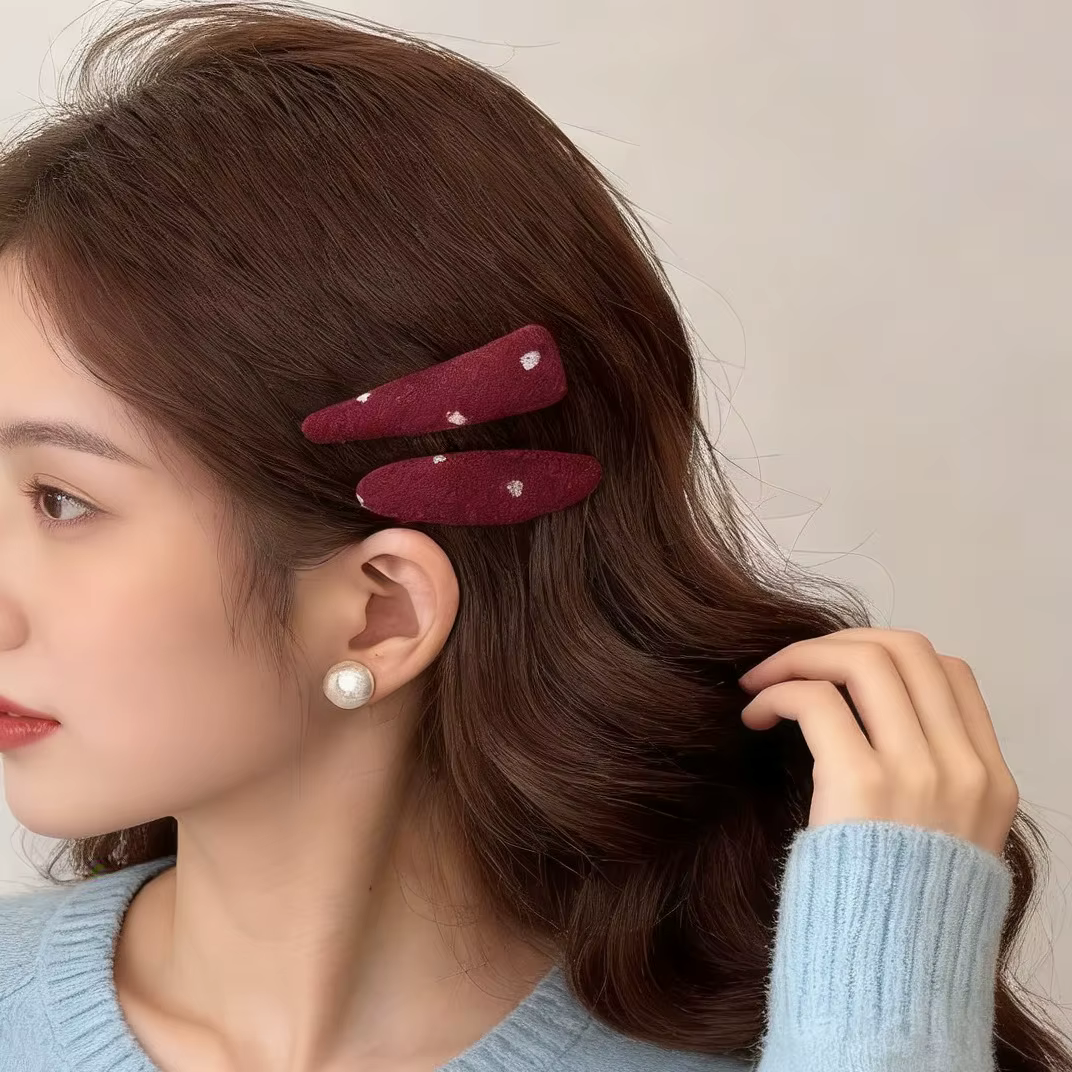 Barrette à cheveux en tissu écossais à pois rouges
