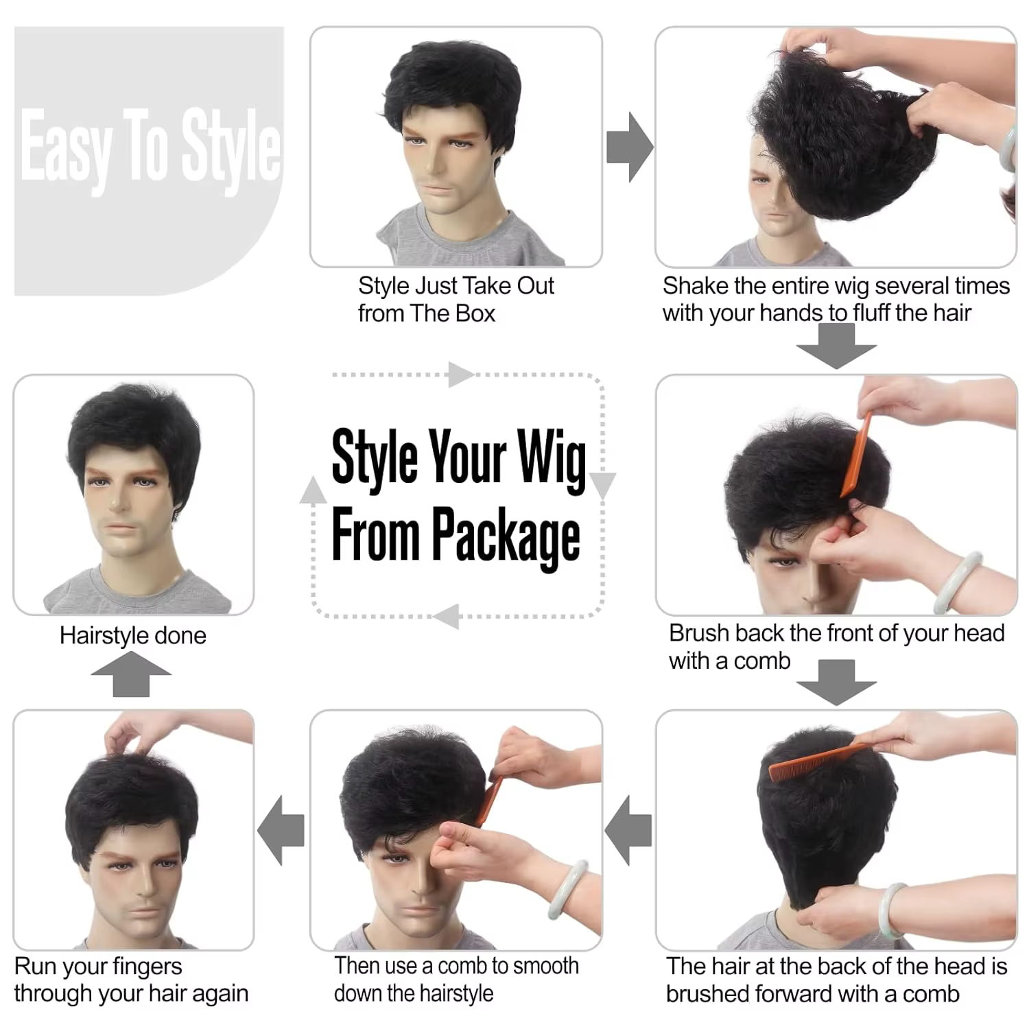 Perruque synthétique pour hommes cheveux courts perruques de remplacement