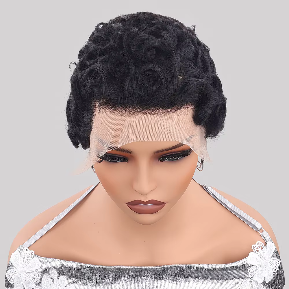 Perruque Courte Pixie Chic 13x4 HD Lace Front Cheveux Humains Bouclés 150% Densité Pour Femmes 100%