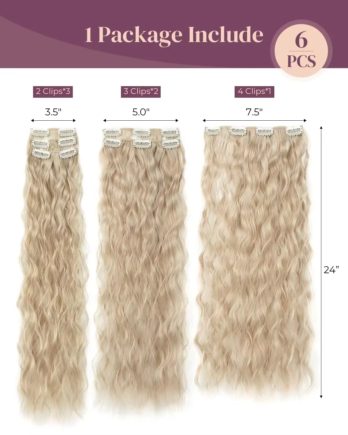Extensions de cheveux à clipser, 16 clips, 22 pouces de long, extensions de cheveux ondulés pour femmes, extensions de cheveux synthétiques pour tête entière