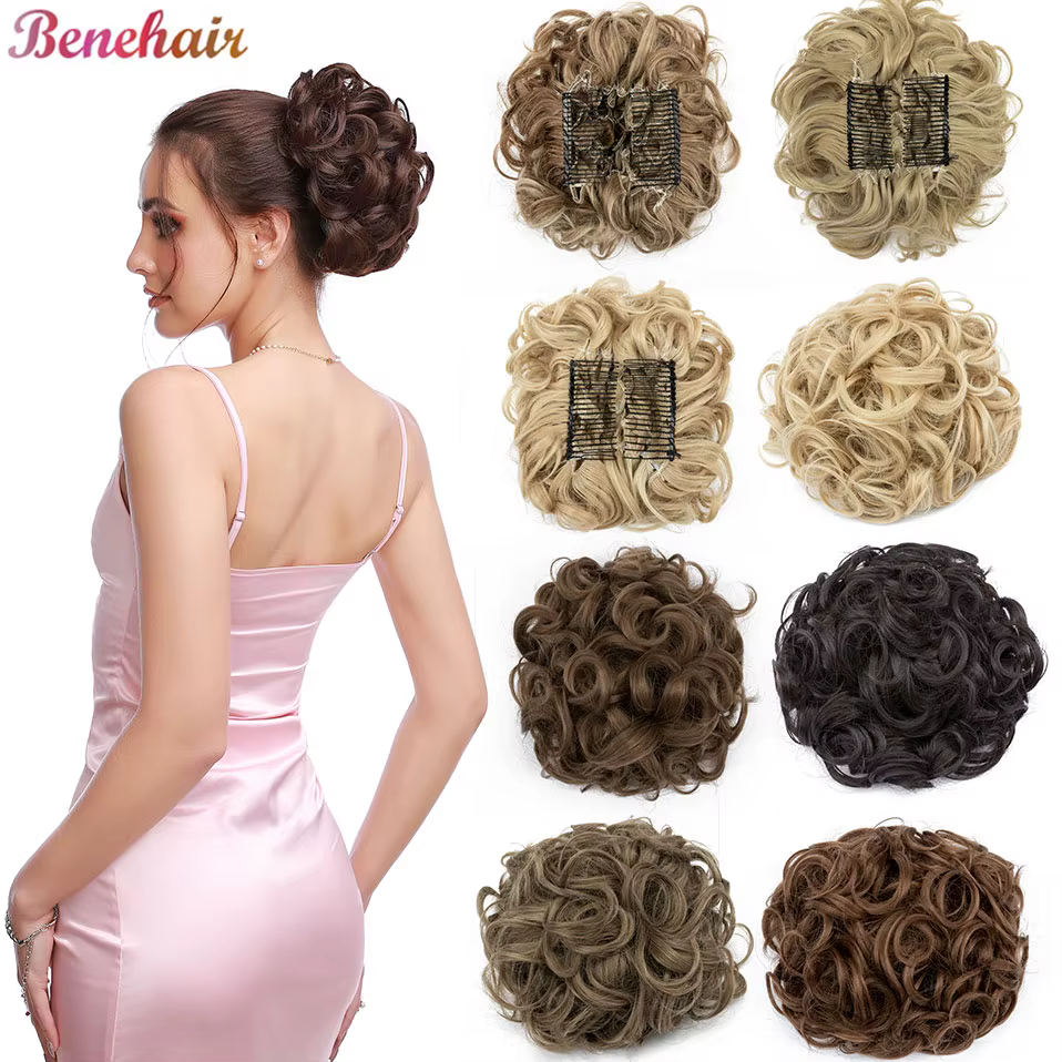 BENEHAIR cheveux synthétiques Chignon brun blond bouclés