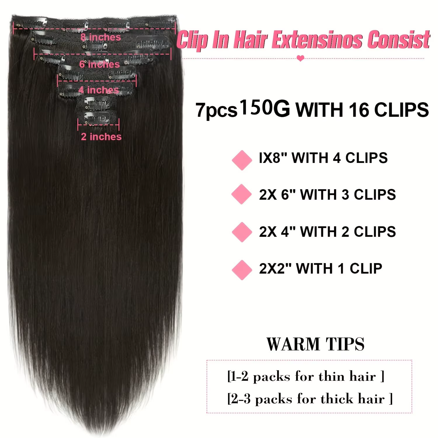 Extensions de cheveux synthétiques lisses de 20 pouces