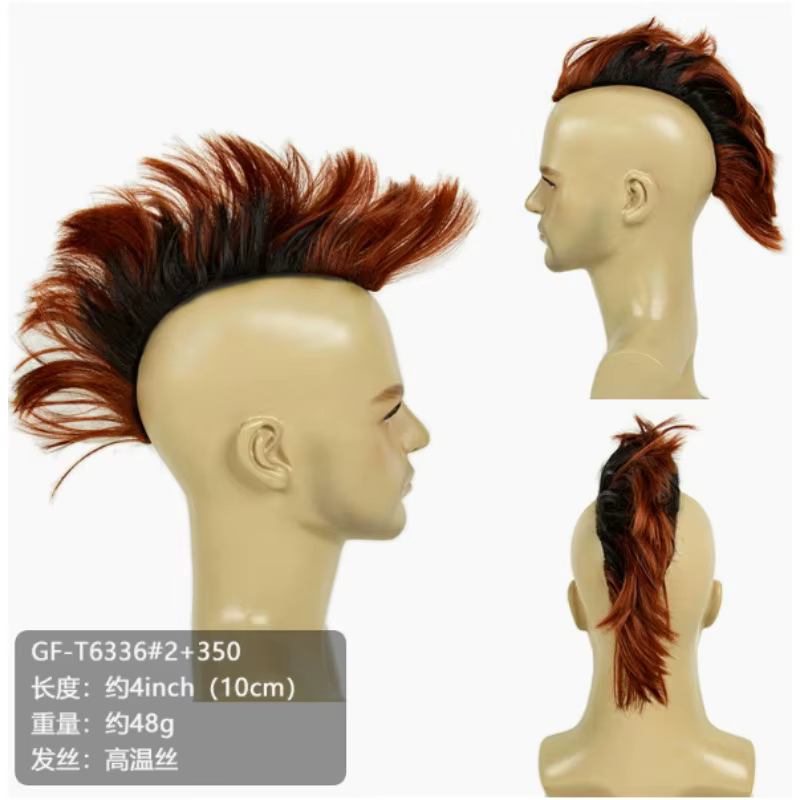 Perruque Mohawk pour hommes | Postiche pointue Punk Rock rouge et noire pour Halloween