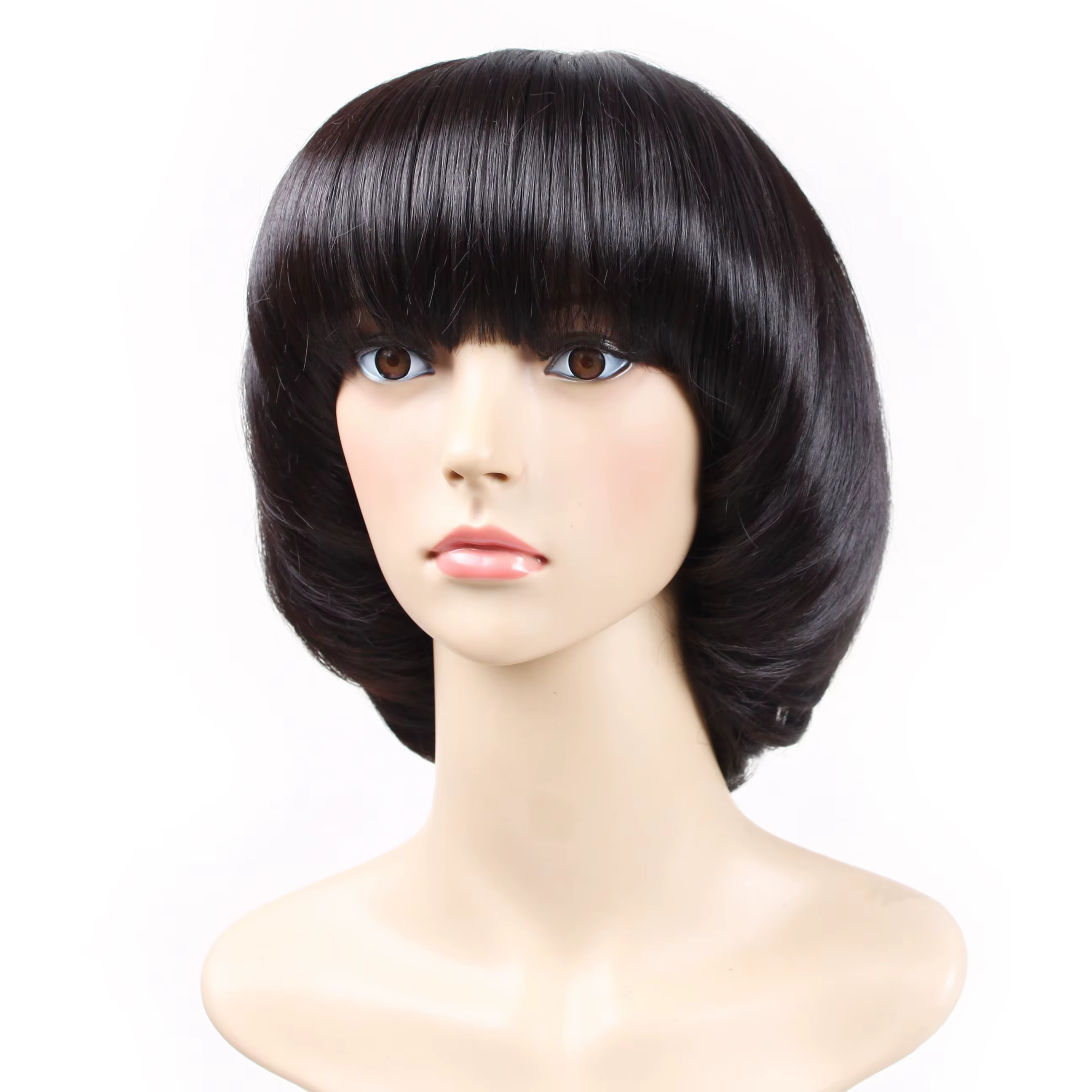 Perruque champignon Bob courte pour femmes à la mode avec boucles intérieures, fibre synthétique, sans dentelle, perruque complète