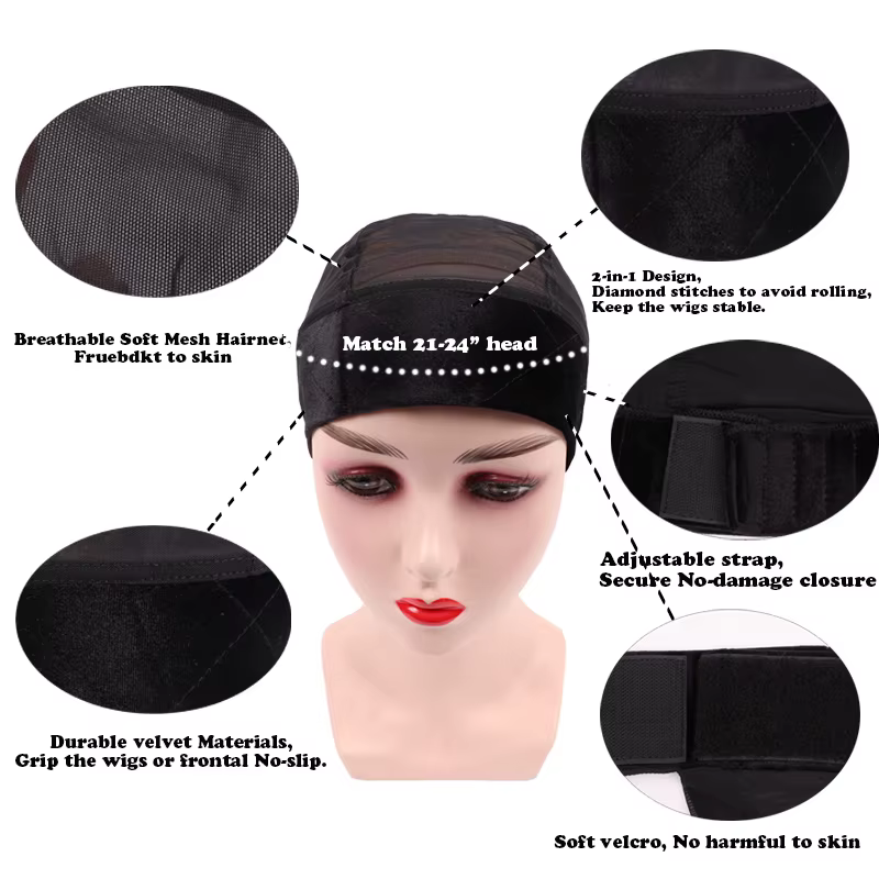 Bonnet de perruque en maille marron avec écharpe en velours