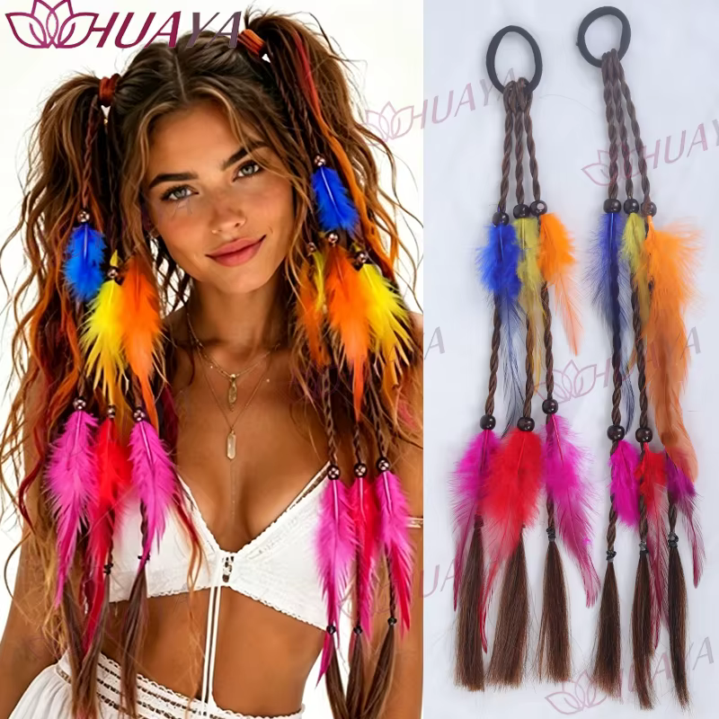 Extensions de cheveux synthétiques en plumes de style bohème pour femmes
