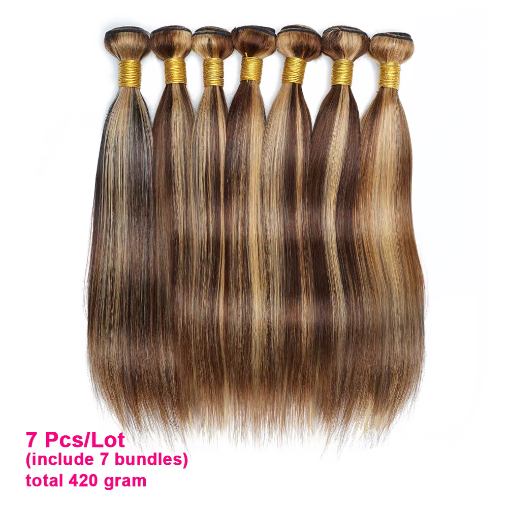 60 grammes P4/27 mettre en évidence les paquets de cheveux humains 10 à 22 pouces pré-coloré brun blond Extensions