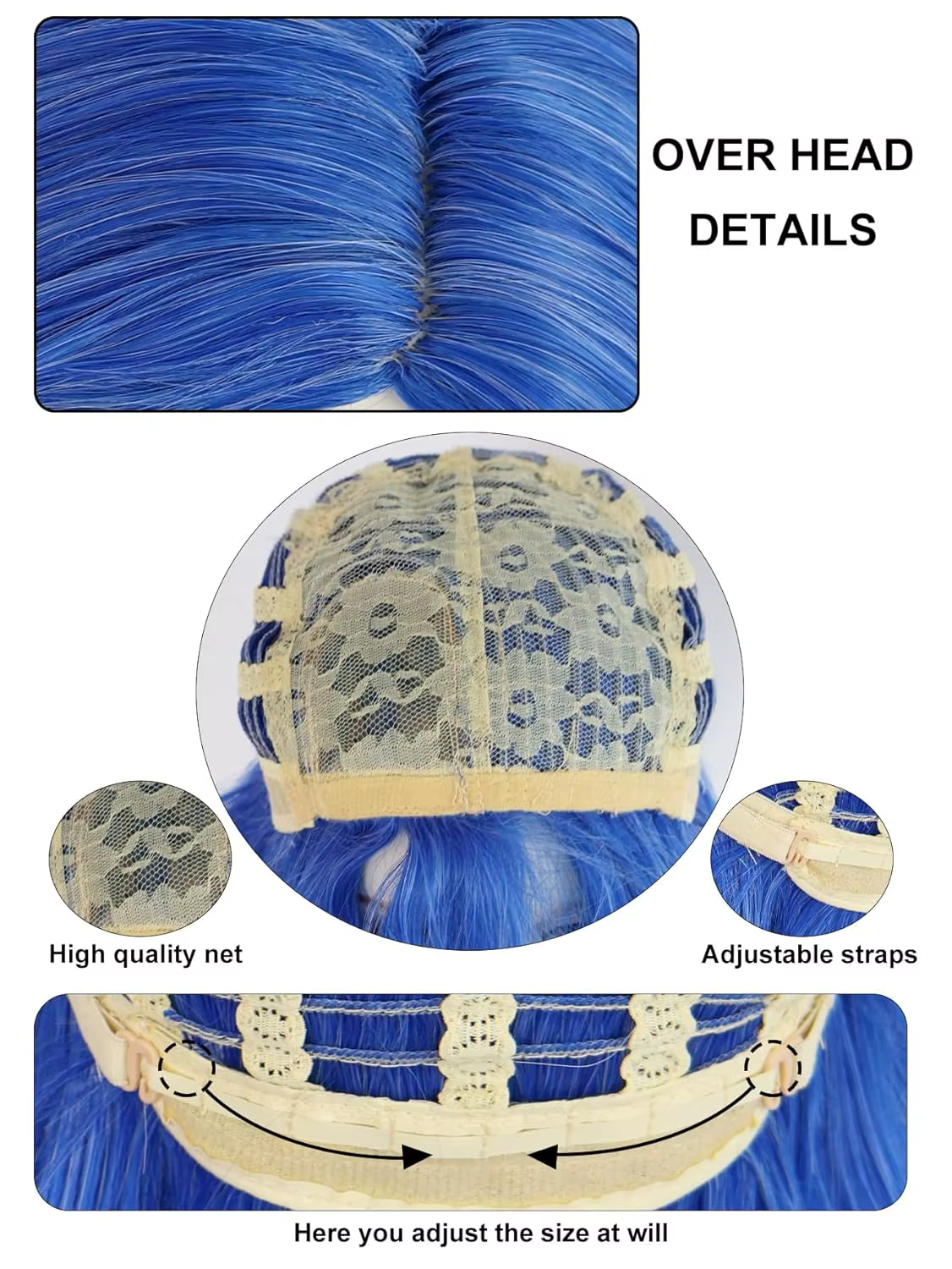 Perruque de tristesse bleue synthétique【+ bonnet