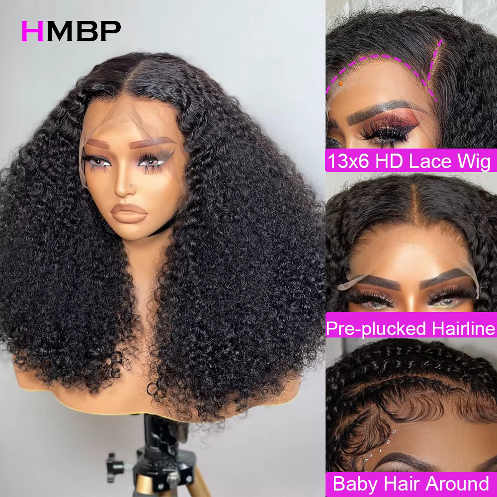 Perruque sans colle cheveux humains prêt à porter crépus bouclés 13x6 HD dentelle frontale